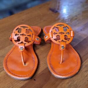 Tory Burch Miller Sandals  Orange Leather Flip Flops 7